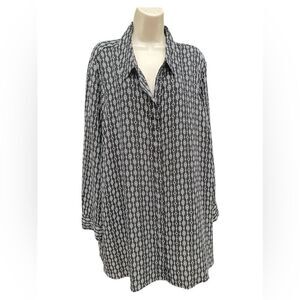 LANE BRYANT Womens Polyester Long Sleeve Blouse Geometric Black White Size 26/28
